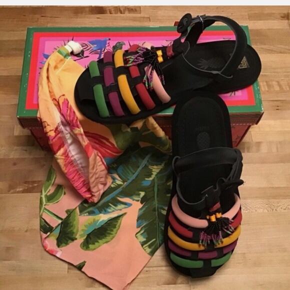 NEW Farm Rio Beaded Strappy Black Sandal Dust Bag Rubber Sole Size 9 - Picture 3 of 4